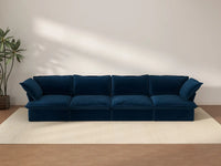 Sofá modular de 4 plazas Deluxe Cloud azul oscuro | 4 piezas, tela de terciopelo, fundas lavables