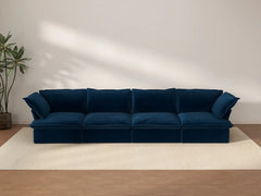Sofá modular de 4 plazas Deluxe Cloud azul oscuro | 4 piezas, tela de terciopelo, fundas lavables