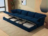 Deluxe Cloud Dark Blue 4-Seater Pit Sectional with Storage | 8-Piece (includes 4 ottomans), Velvet Fabric, Washable Covers