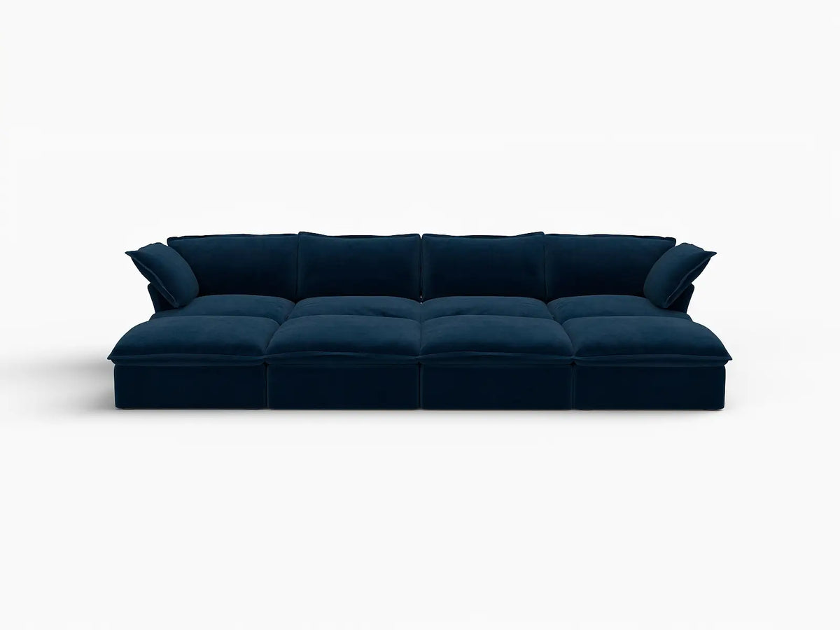 Deluxe Cloud Dark Blue 4-Seater Pit Sectional with Storage | 8-Piece (includes 4 ottomans), Velvet Fabric, Washable Covers