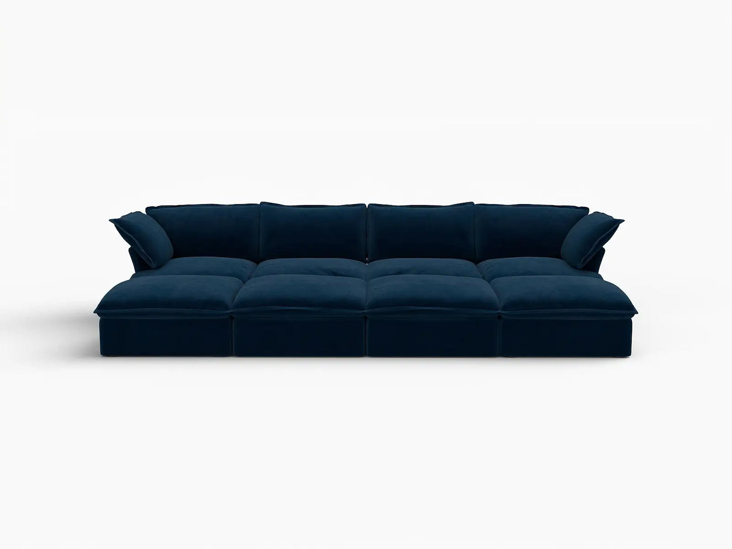 Deluxe Cloud Dark Blue 4-Seater Pit Sectional with Storage | 8-Piece (includes 4 ottomans), Velvet Fabric, Washable Covers