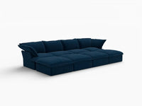 Deluxe Cloud Dark Blue 4-Seater Pit Sectional with Storage | 8-Piece (includes 4 ottomans), Velvet Fabric, Washable Covers