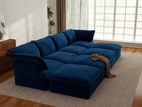 Deluxe Cloud Dark Blue 4-Seater Pit Sectional with Storage | 8-Piece (includes 4 ottomans), Velvet Fabric, Washable Covers