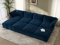 Deluxe Cloud Dark Blue 4-Seater Pit Sectional with Storage | 8-Piece (includes 4 ottomans), Velvet Fabric, Washable Covers