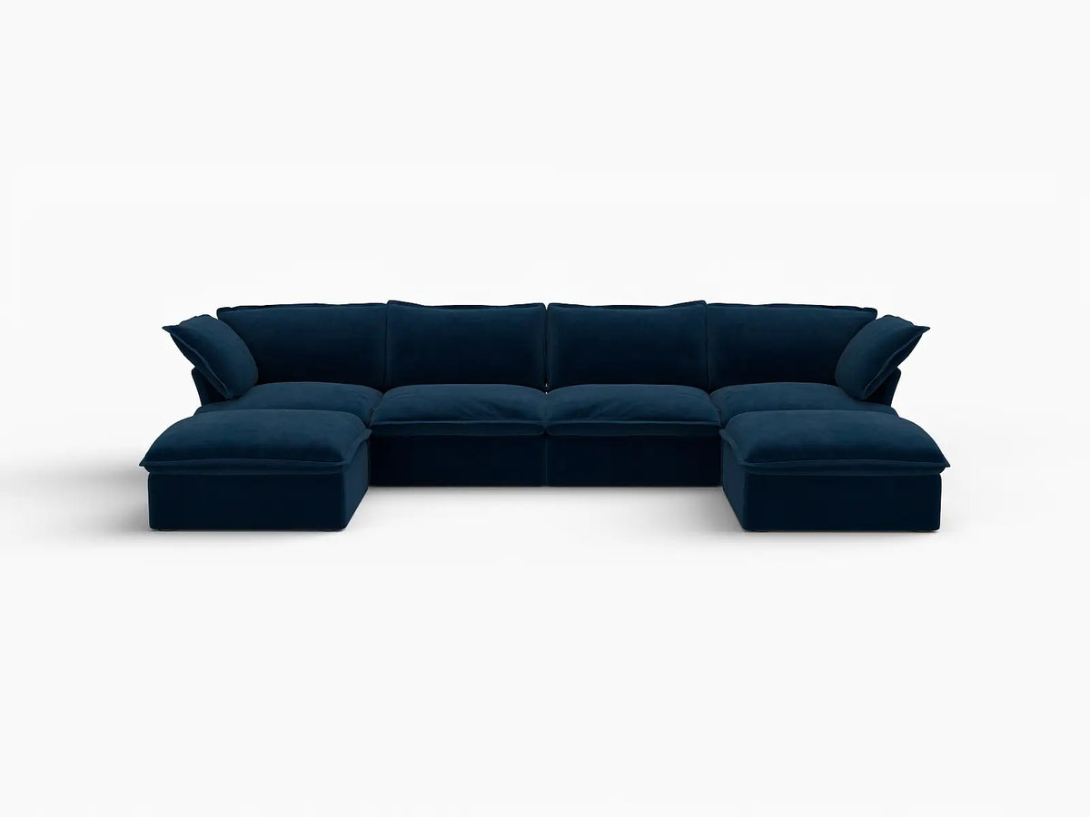 Sofá seccional de 4 plazas con forma de U Deluxe Cloud azul oscuro con almacenamiento | 6 piezas (incluye 2 otomanas), tela de terciopelo, fundas lavables