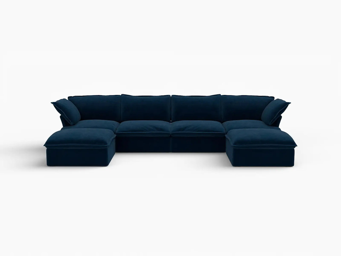 Sofá seccional de 4 plazas con forma de U Deluxe Cloud azul oscuro con almacenamiento | 6 piezas (incluye 2 otomanas), tela de terciopelo, fundas lavables