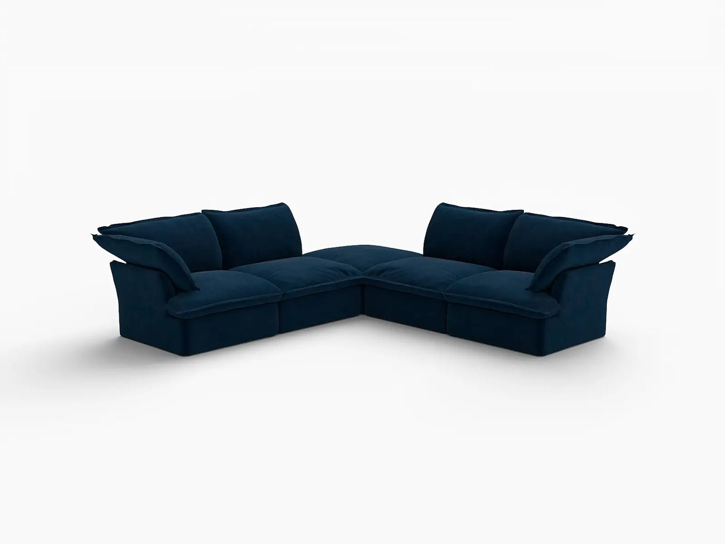 Deluxe Cloud Dark Blue 4-Seater V-Shaped Modular Sofa | 5-Piece (includes 1 ottoman), Velvet Fabric, Storage Ottoman