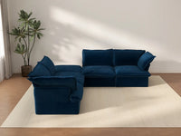 Deluxe Cloud Dark Blue 4-Seater V-Shaped Modular Sofa | 5-Piece (includes 1 ottoman), Velvet Fabric, Storage Ottoman