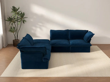 Sofá Modular en Forma de V de 4 Plazas Deluxe Cloud Azul Oscuro | 5 Piezas (incluye 1 otomana), Tela de Terciopelo, Otomana con Almacenamiento