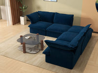 Deluxe Cloud Dark Blue 4-Seater V-Shaped Modular Sofa | 5-Piece (includes 1 ottoman), Velvet Fabric, Storage Ottoman