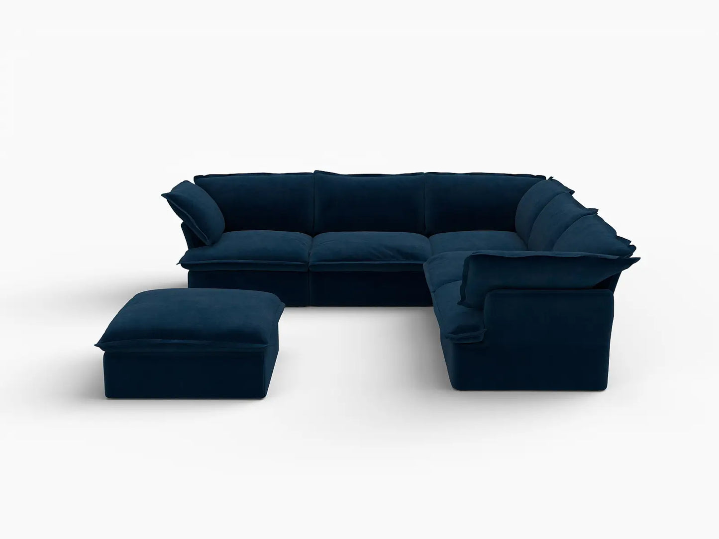 Deluxe Cloud Dark Blue 5-Seater Sofa with Storage | 6-Piece (includes 1 ottoman), Velvet Fabric, Washable Covers
