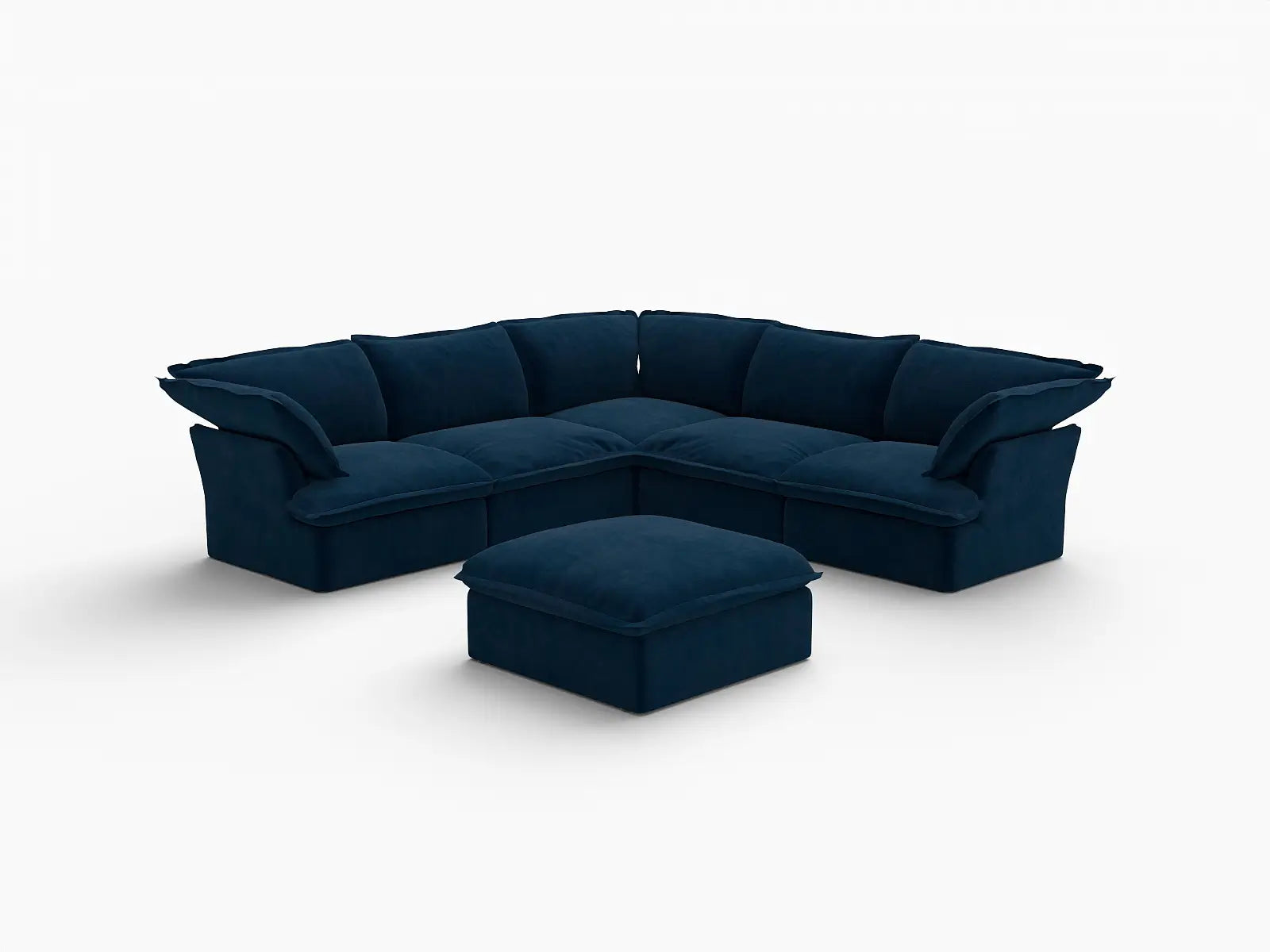 Sofá de 5 plazas Deluxe Cloud en azul oscuro con almacenamiento | 6 piezas (incluye 1 otomana), tela de terciopelo, fundas lavables