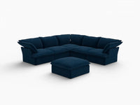 Deluxe Cloud Dark Blue 5-Seater Sofa with Storage | 6-Piece (includes 1 ottoman), Velvet Fabric, Washable Covers