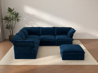 Deluxe Cloud Dark Blue 5-Seater Sofa with Storage | 6-Piece (includes 1 ottoman), Velvet Fabric, Washable Covers