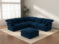 Deluxe Cloud Dark Blue 5-Seater Sofa with Storage | 6-Piece (includes 1 ottoman), Velvet Fabric, Washable Covers