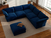 Deluxe Cloud Dark Blue 5-Seater Sofa with Storage | 6-Piece (includes 1 ottoman), Velvet Fabric, Washable Covers