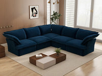 Deluxe Cloud Dark Blue 5-Seater V-Shaped Sofa | 5-Piece, Velvet Fabric, Washable Covers