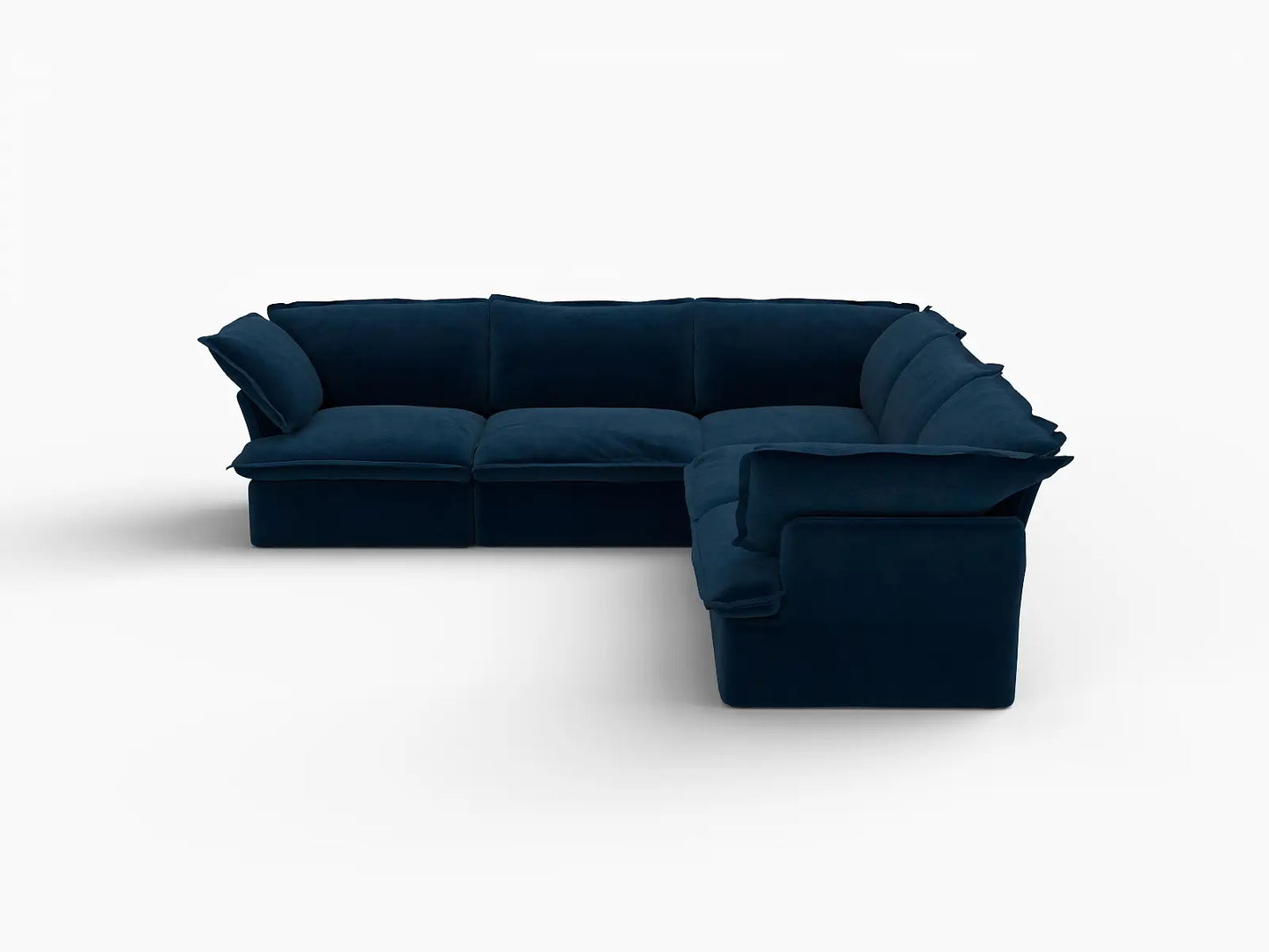 Deluxe Cloud Dark Blue 5-Seater V-Shaped Sofa | 5-Piece, Velvet Fabric, Washable Covers