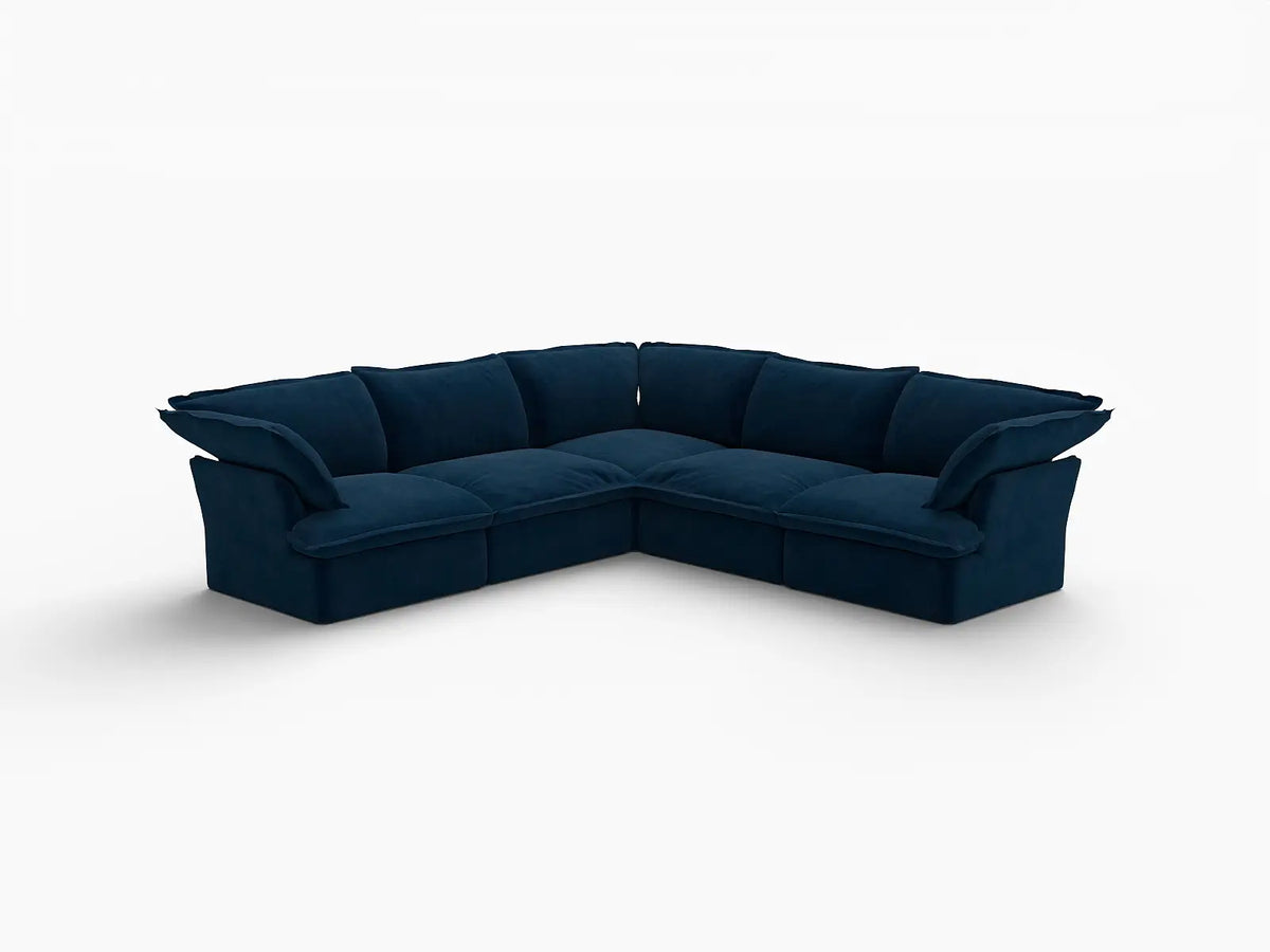 Deluxe Cloud Dark Blue 5-Seater V-Shaped Sofa | 5-Piece, Velvet Fabric, Washable Covers