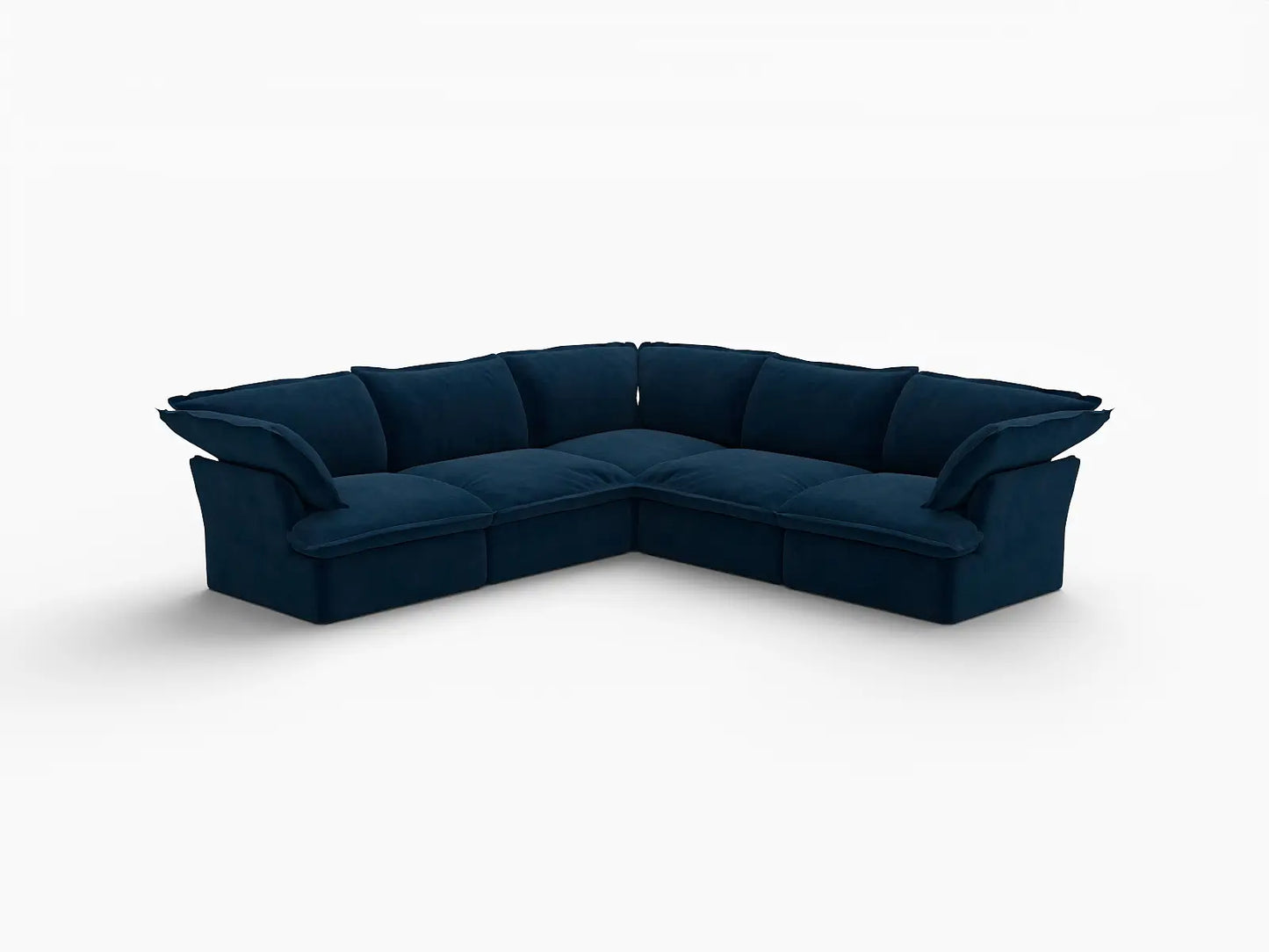 Deluxe Cloud Dark Blue 5-Seater V-Shaped Sofa | 5-Piece, Velvet Fabric, Washable Covers