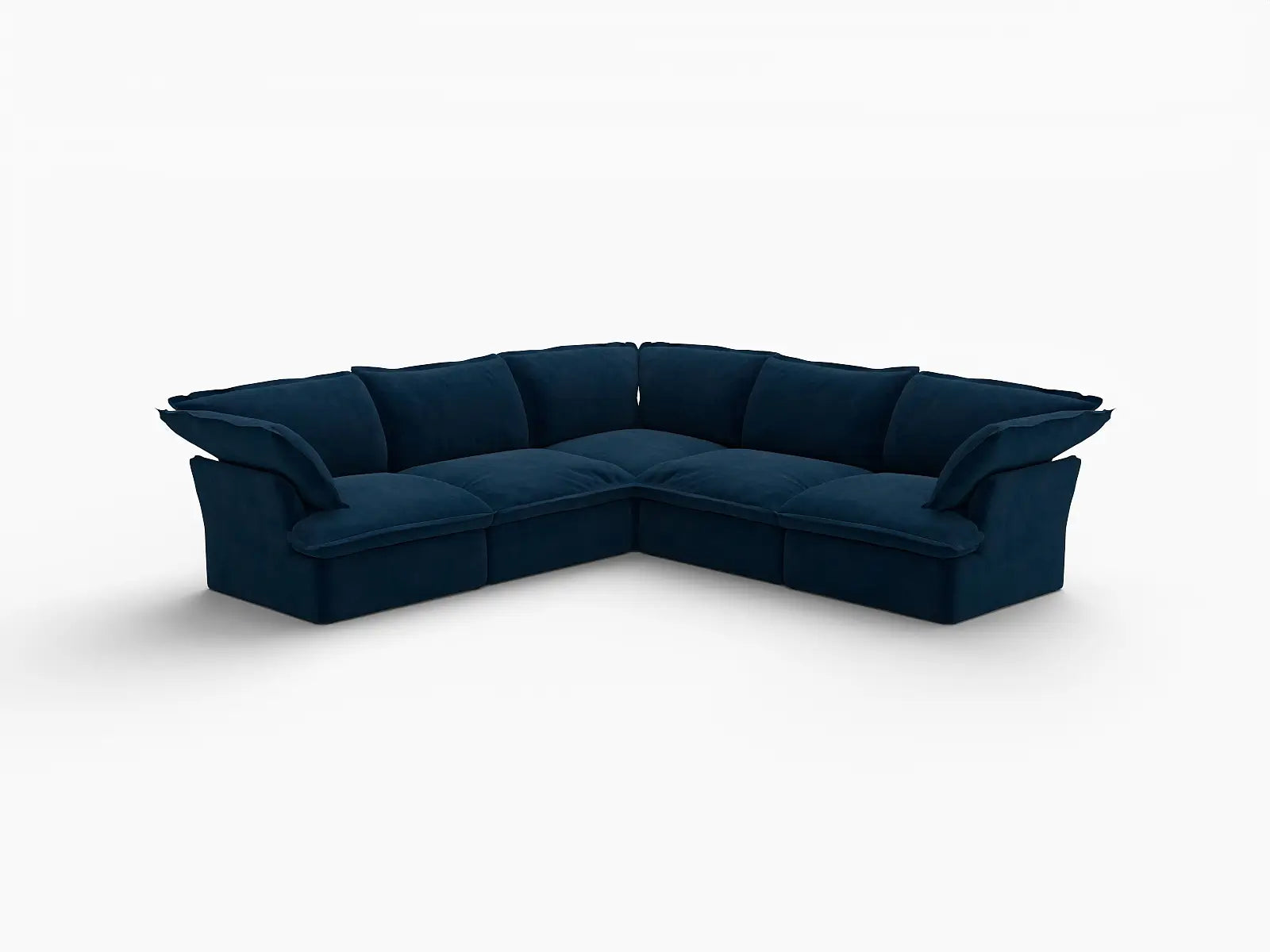 Sofá de lujo en forma de V de 5 plazas azul oscuro nube | 5 piezas, tela de terciopelo, fundas lavables