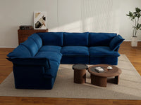 Deluxe Cloud Dark Blue 5-Seater V-Shaped Sofa | 5-Piece, Velvet Fabric, Washable Covers