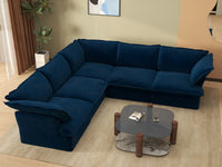 Deluxe Cloud Dark Blue 5-Seater V-Shaped Sofa | 5-Piece, Velvet Fabric, Washable Covers