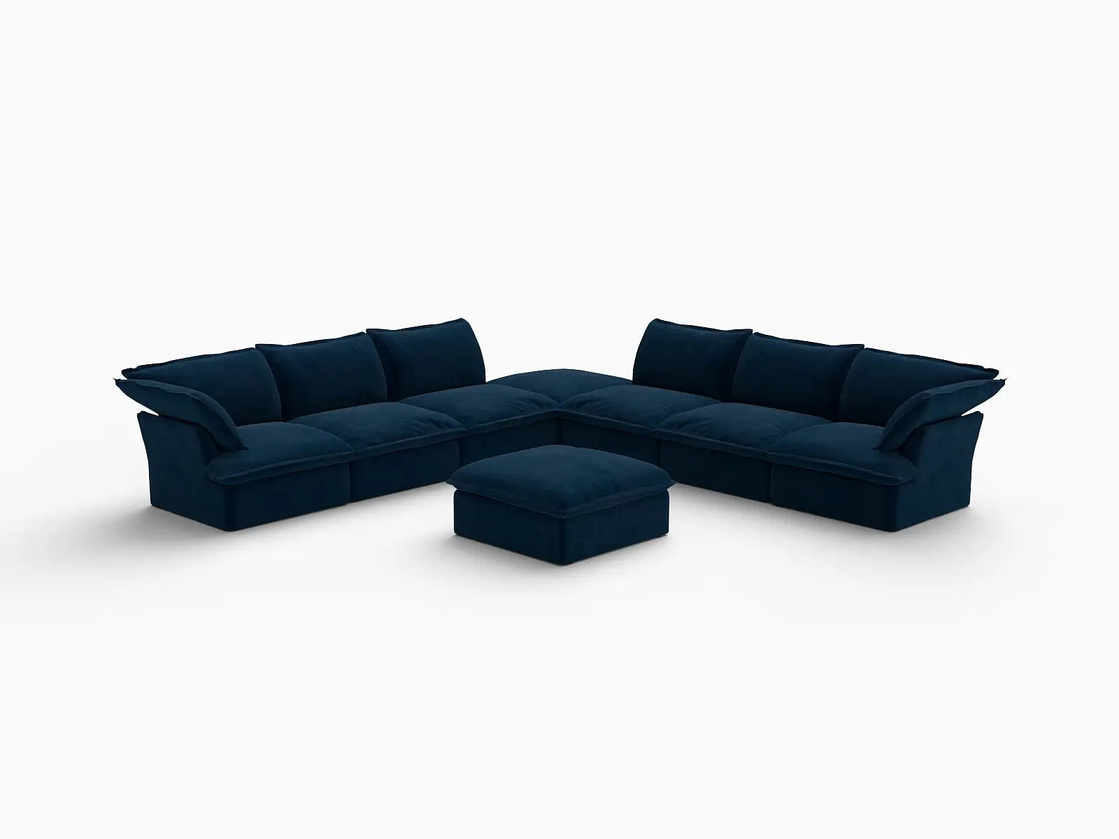 Sofá Seccional de 6 Plazas Deluxe Nube Azul Oscuro con Almacenamiento | 8 Piezas (incluye 2 otomanas), Tela de Terciopelo, Fundas Lavables