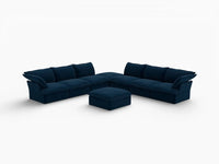 Deluxe Cloud Dark Blue 6-Seater Sofa with Storage | 8-Piece (includes 2 ottomans), Velvet Fabric, Washable Covers