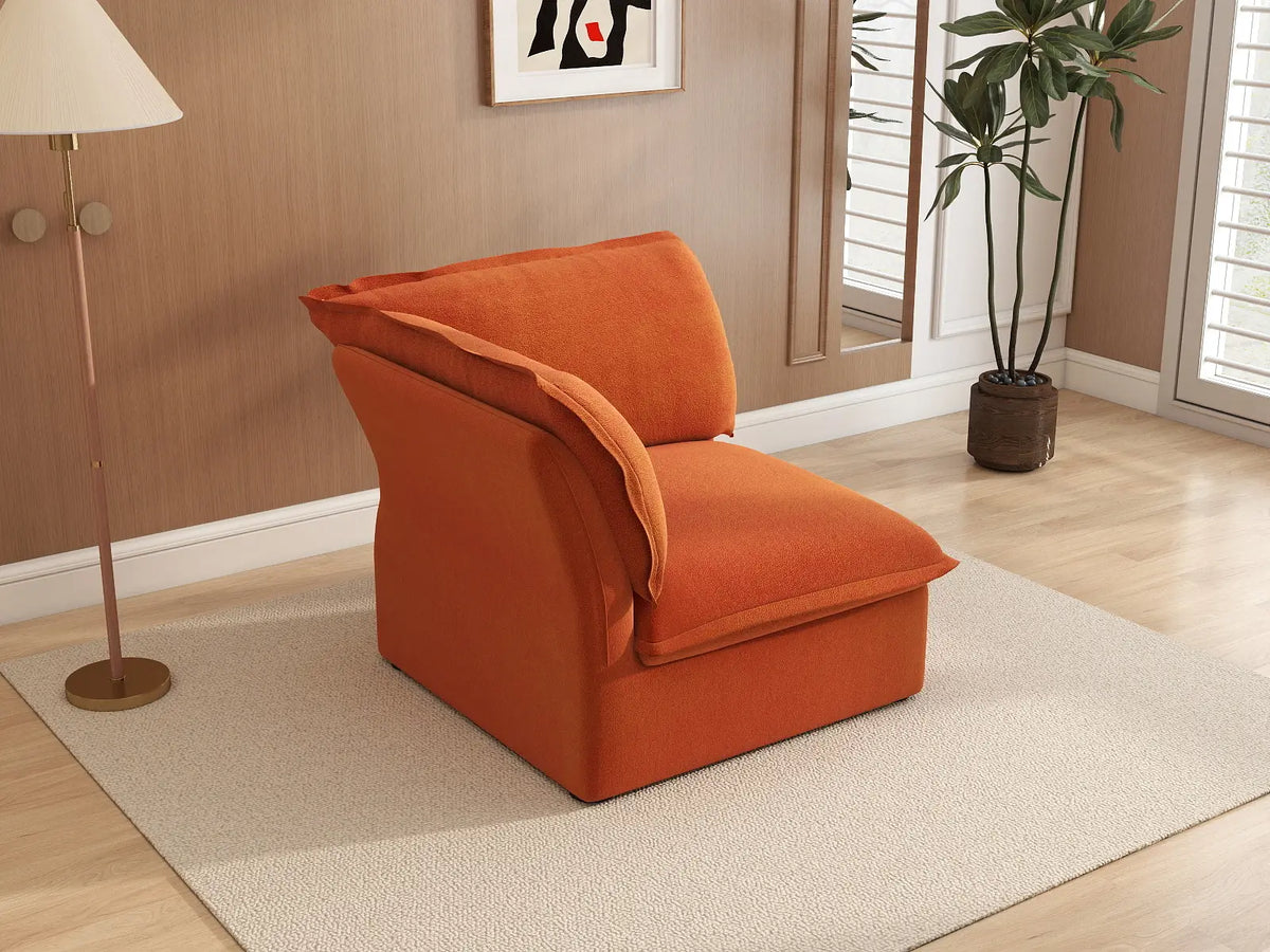 Deluxe Cloud Dark Orange 1-Seater Single Sofa | 1-Piece, Velvet Fabric, Washable Covers