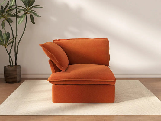 Deluxe Cloud Dark Orange 1-Seater Single Sofa | 1-Piece, Velvet Fabric, Washable Covers