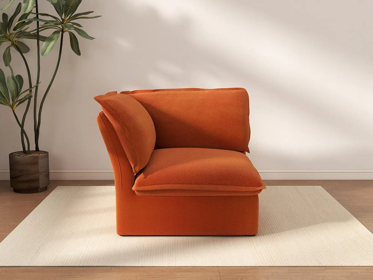 Deluxe Cloud Dark Orange 1-Seater Single Sofa | 1-Piece, Velvet Fabric, Washable Covers