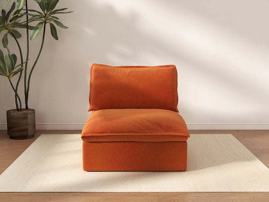 Sofá individual de 1 plaza Deluxe Cloud naranja oscuro | 1 pieza, tela de terciopelo, fundas lavables