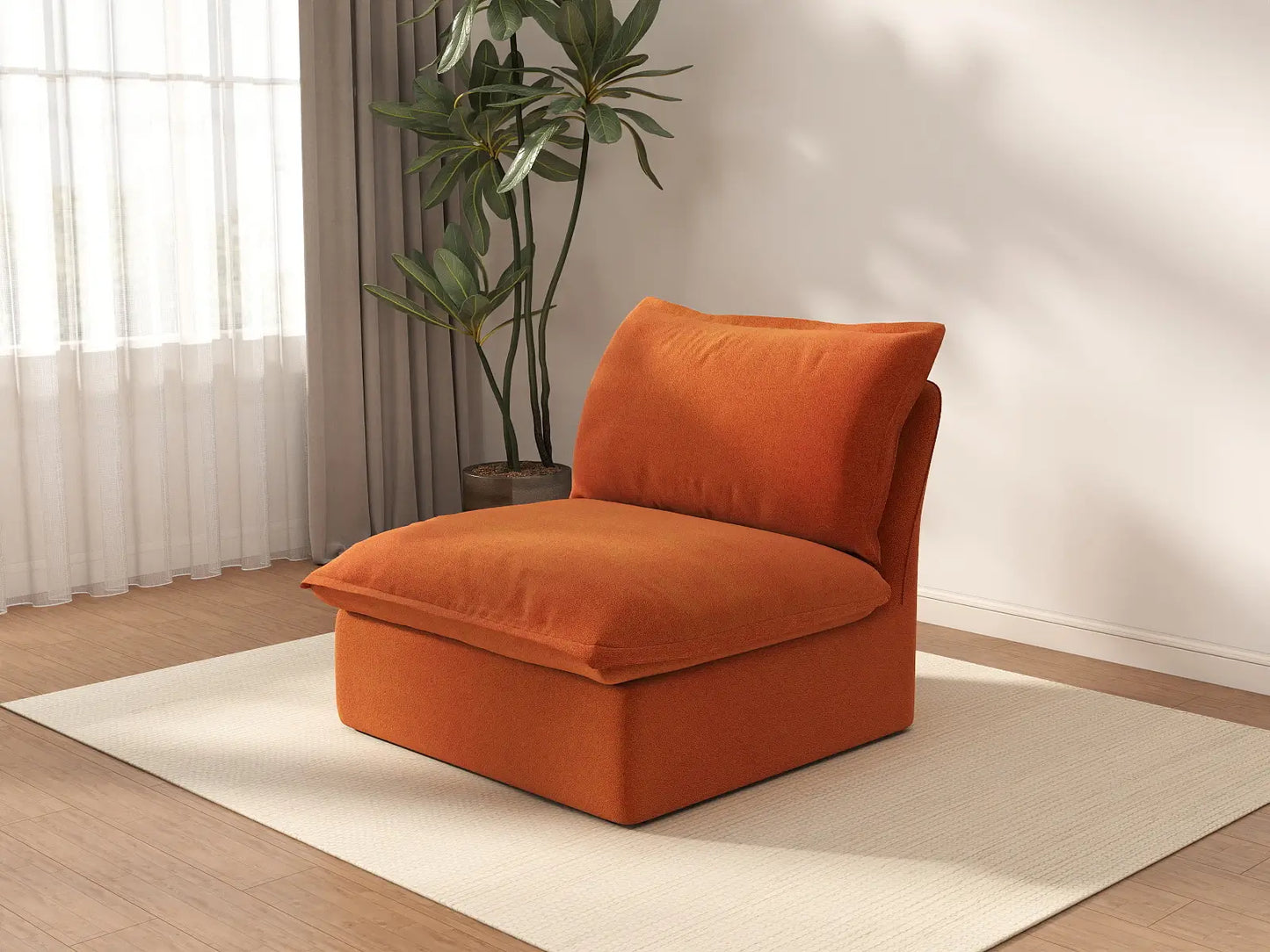 Deluxe Cloud Dark Orange 1-Seater Single Sofa | 1-Piece, Velvet Fabric, Washable Covers