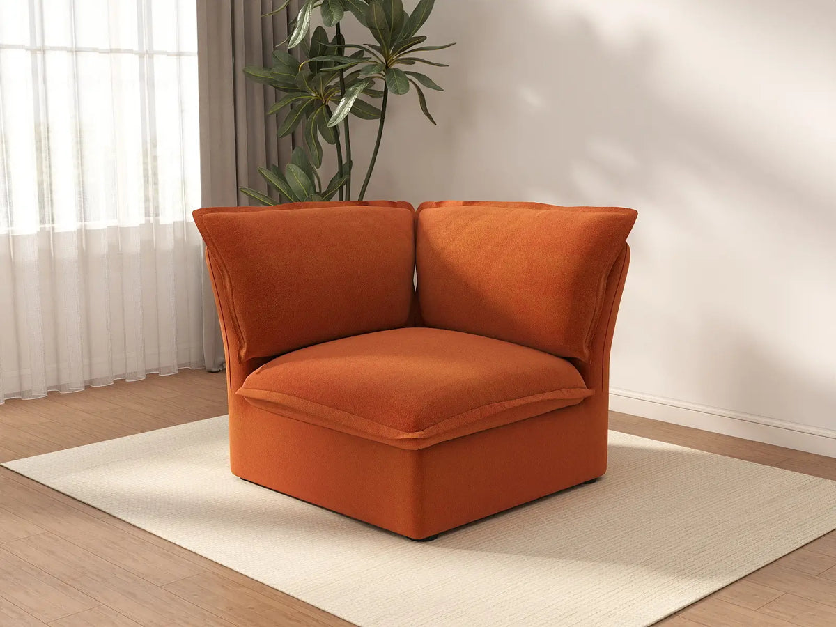 Deluxe Cloud Dark Orange 1-Seater Single Sofa | 1-Piece, Velvet Fabric, Washable Covers