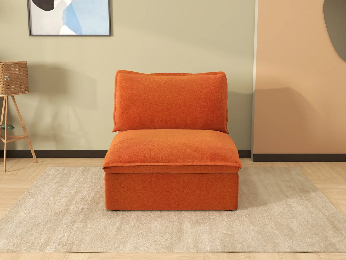 Deluxe Cloud Dark Orange 1-Seater Single Sofa | 1-Piece, Velvet Fabric, Washable Covers