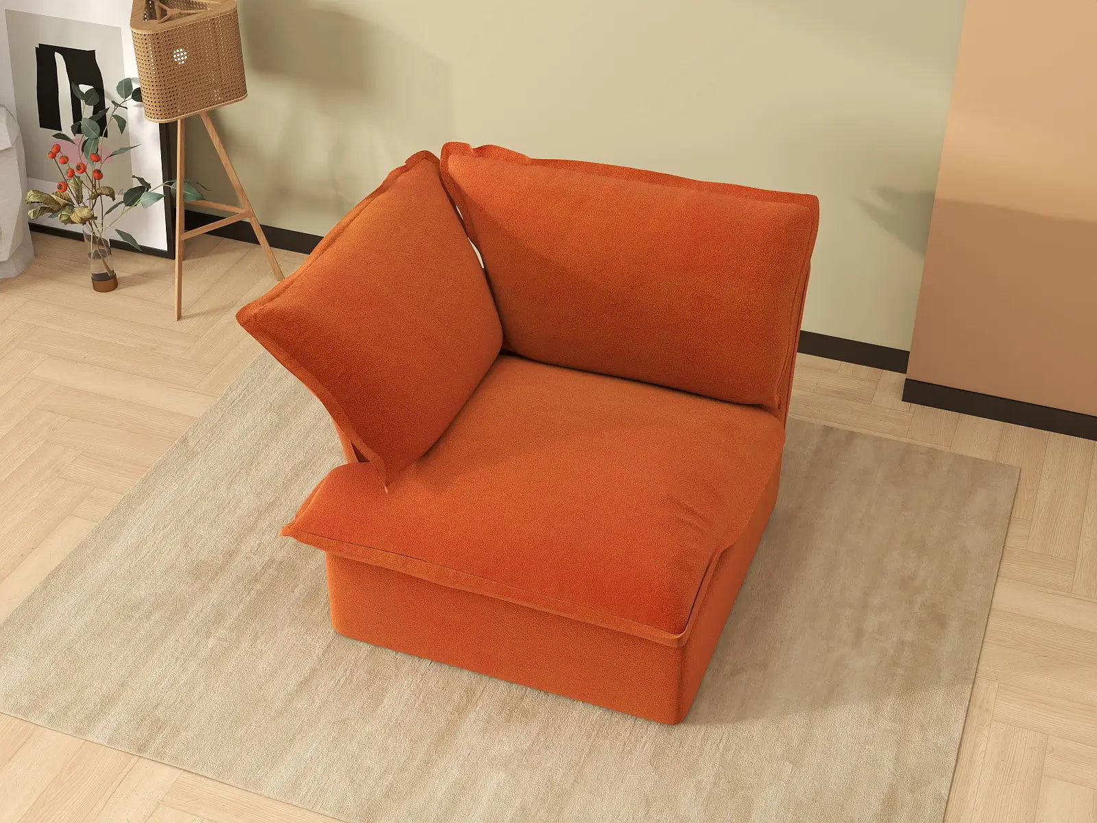 Deluxe Cloud Dark Orange 1-Seater Single Sofa | 1-Piece, Velvet Fabric, Washable Covers
