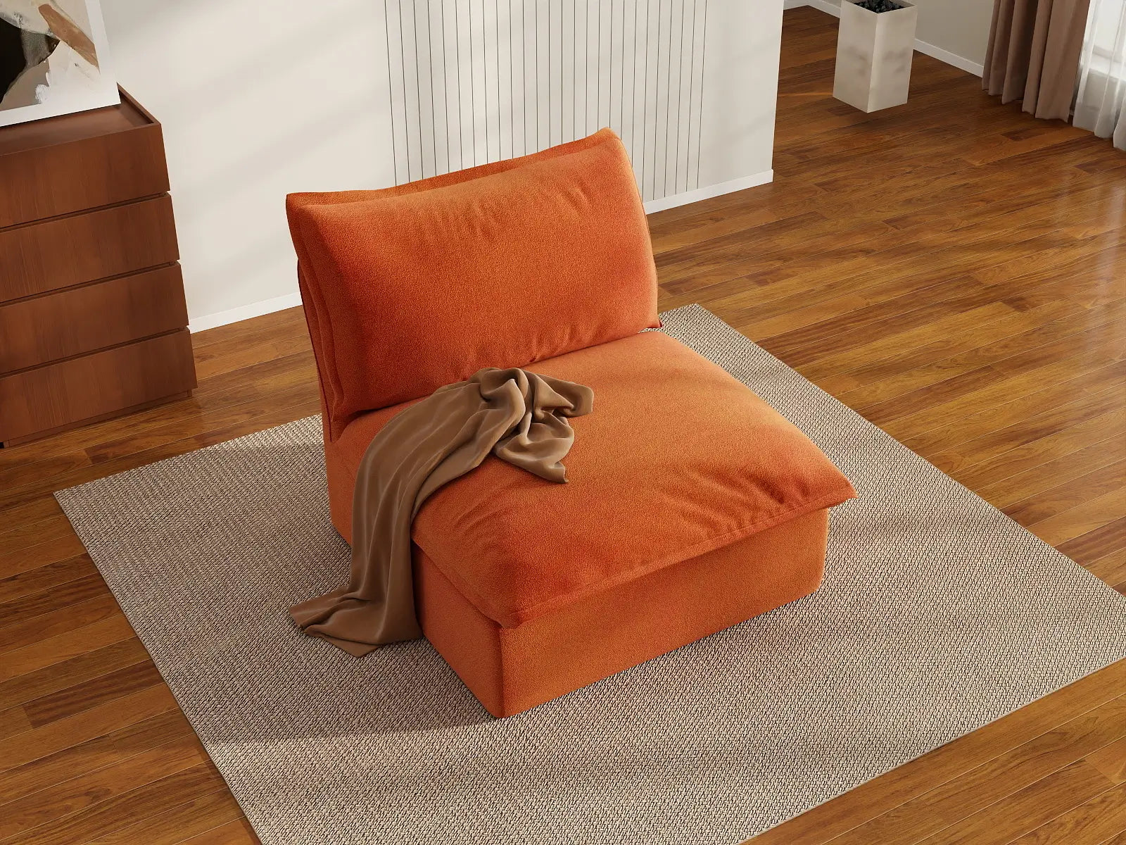 Deluxe Cloud Dark Orange 1-Seater Single Sofa | 1-Piece, Velvet Fabric, Washable Covers