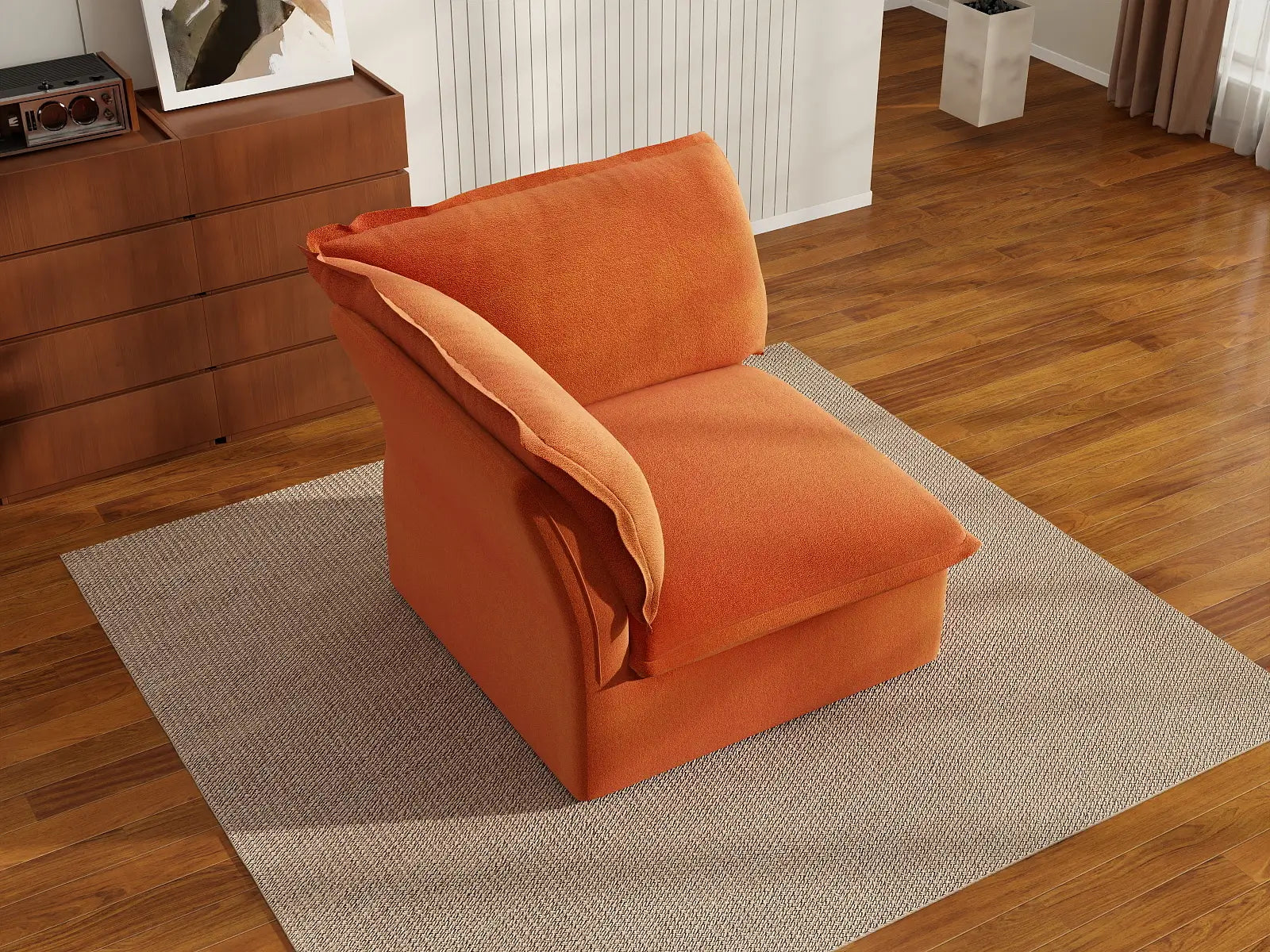 Deluxe Cloud Dark Orange 1-Seater Single Sofa | 1-Piece, Velvet Fabric, Washable Covers