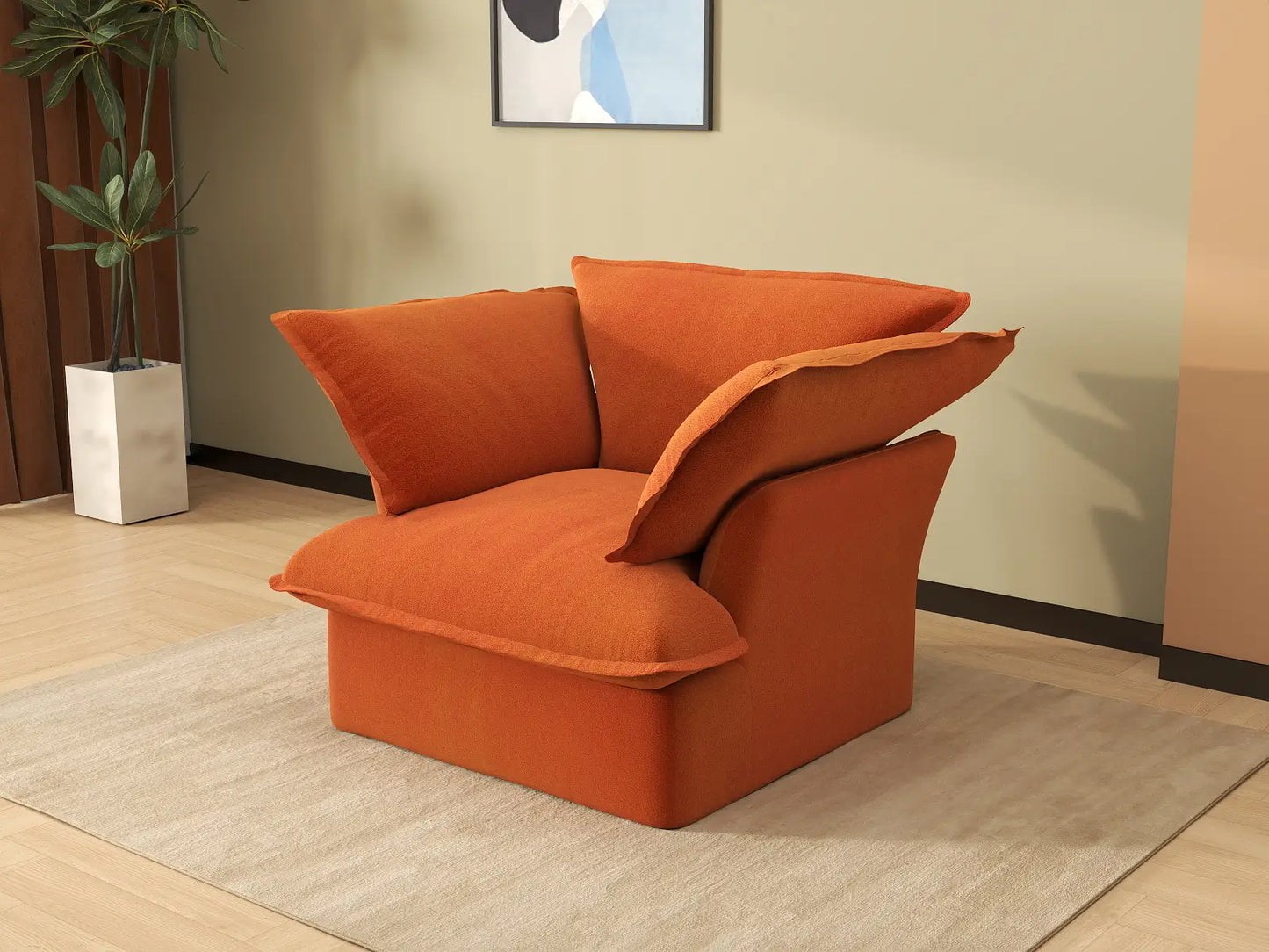 Sofá de 1 plaza Deluxe Cloud naranja oscuro | 1 pieza, tela de terciopelo, fundas lavables