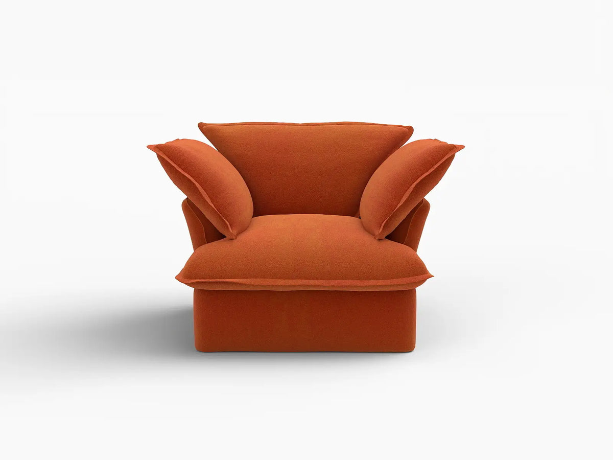 Sofá de 1 plaza Deluxe Cloud naranja oscuro | 1 pieza, tela de terciopelo, fundas lavables