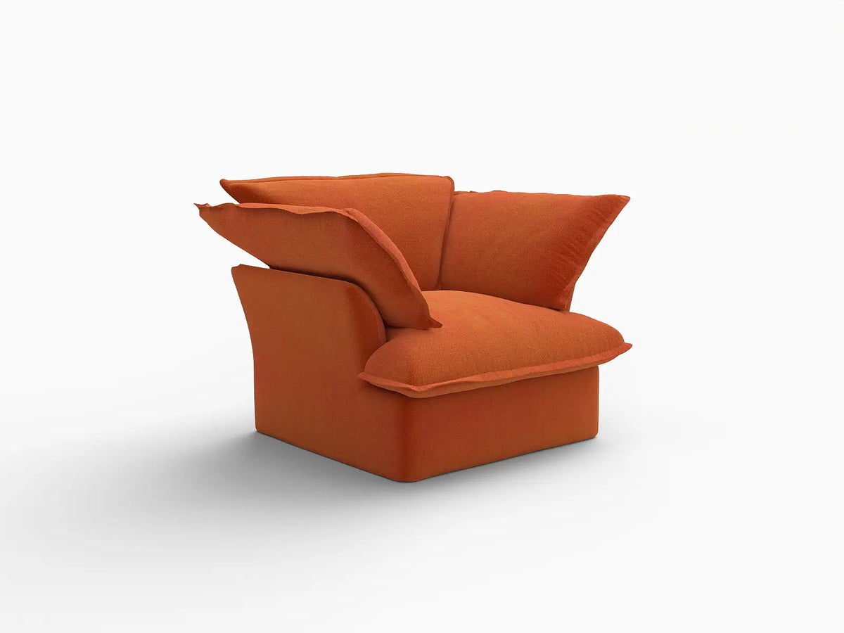 Sofá de 1 plaza Deluxe Cloud naranja oscuro | 1 pieza, tela de terciopelo, fundas lavables