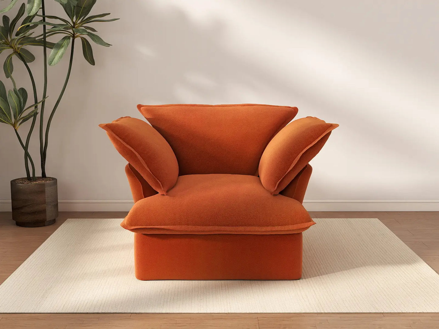 Sofá de 1 plaza Deluxe Cloud naranja oscuro | 1 pieza, tela de terciopelo, fundas lavables