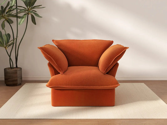 Deluxe Cloud Dark Orange 1-Seater Sofa | 1-Piece, Velvet Fabric, Washable Covers