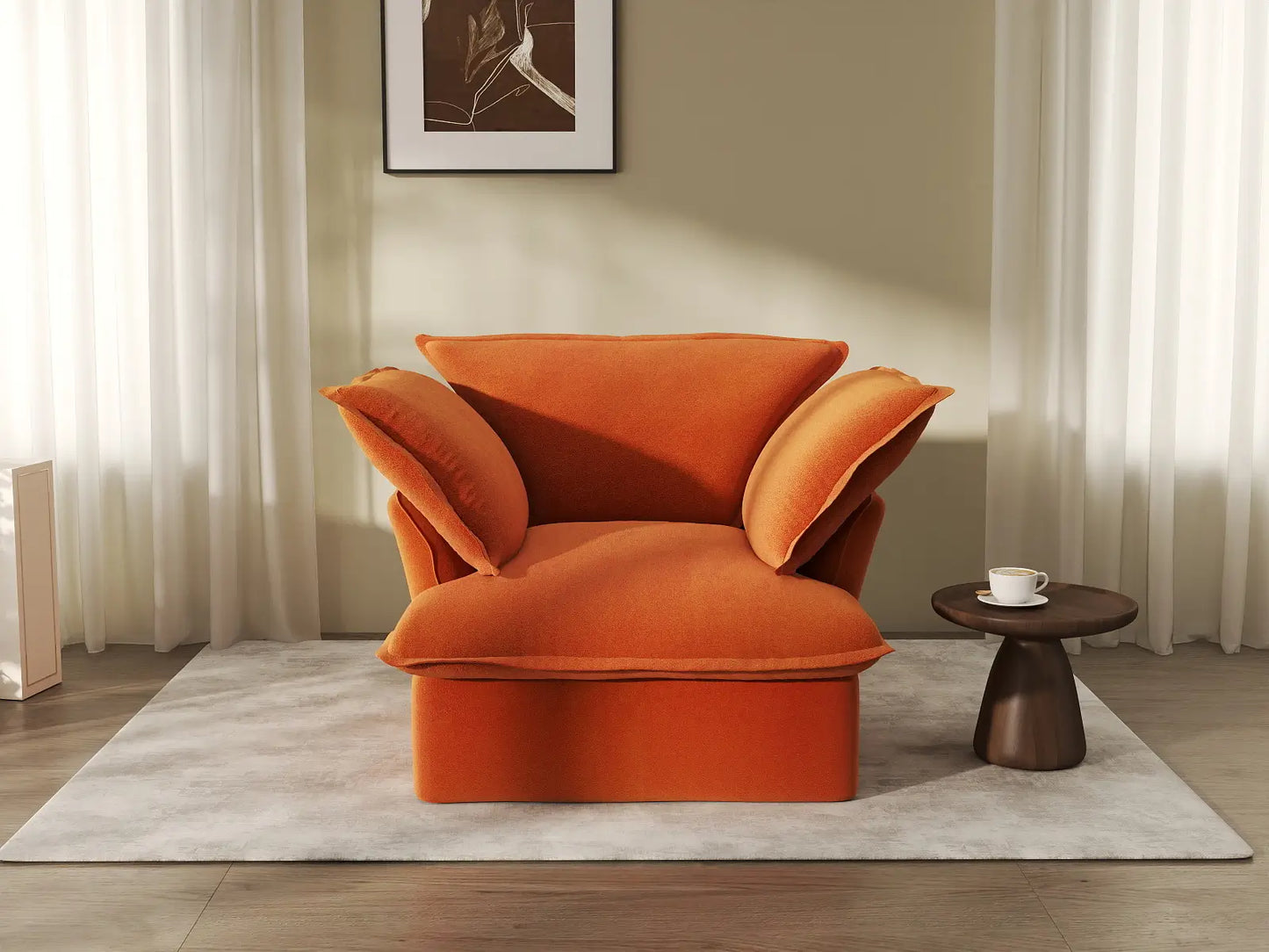 Sofá de 1 plaza Deluxe Cloud naranja oscuro | 1 pieza, tela de terciopelo, fundas lavables
