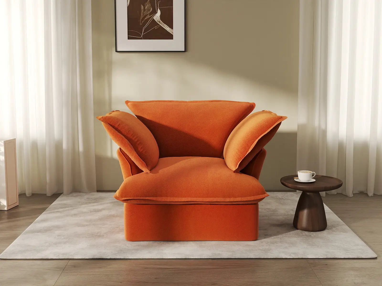 Sofá de 1 plaza Deluxe Cloud naranja oscuro | 1 pieza, tela de terciopelo, fundas lavables