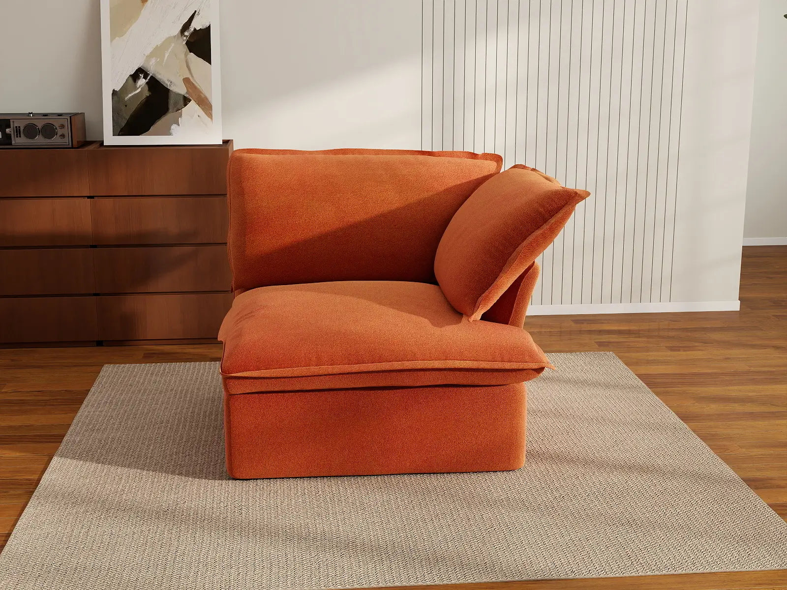 Deluxe Cloud Dark Orange 1-Seater Sofa | 1-Piece, Velvet Fabric, Washable Covers