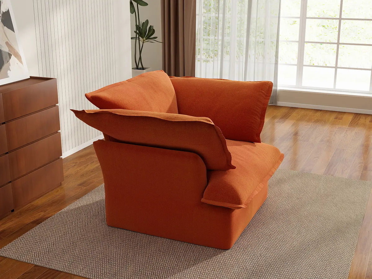 Sofá de 1 plaza Deluxe Cloud naranja oscuro | 1 pieza, tela de terciopelo, fundas lavables
