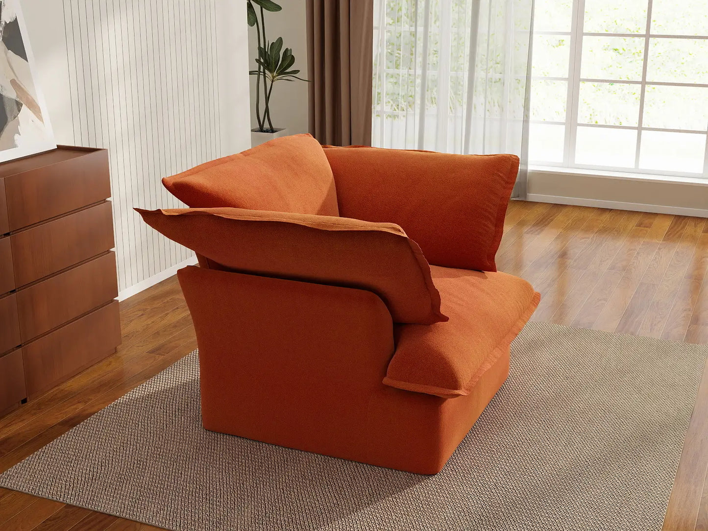 Sofá de 1 plaza Deluxe Cloud naranja oscuro | 1 pieza, tela de terciopelo, fundas lavables