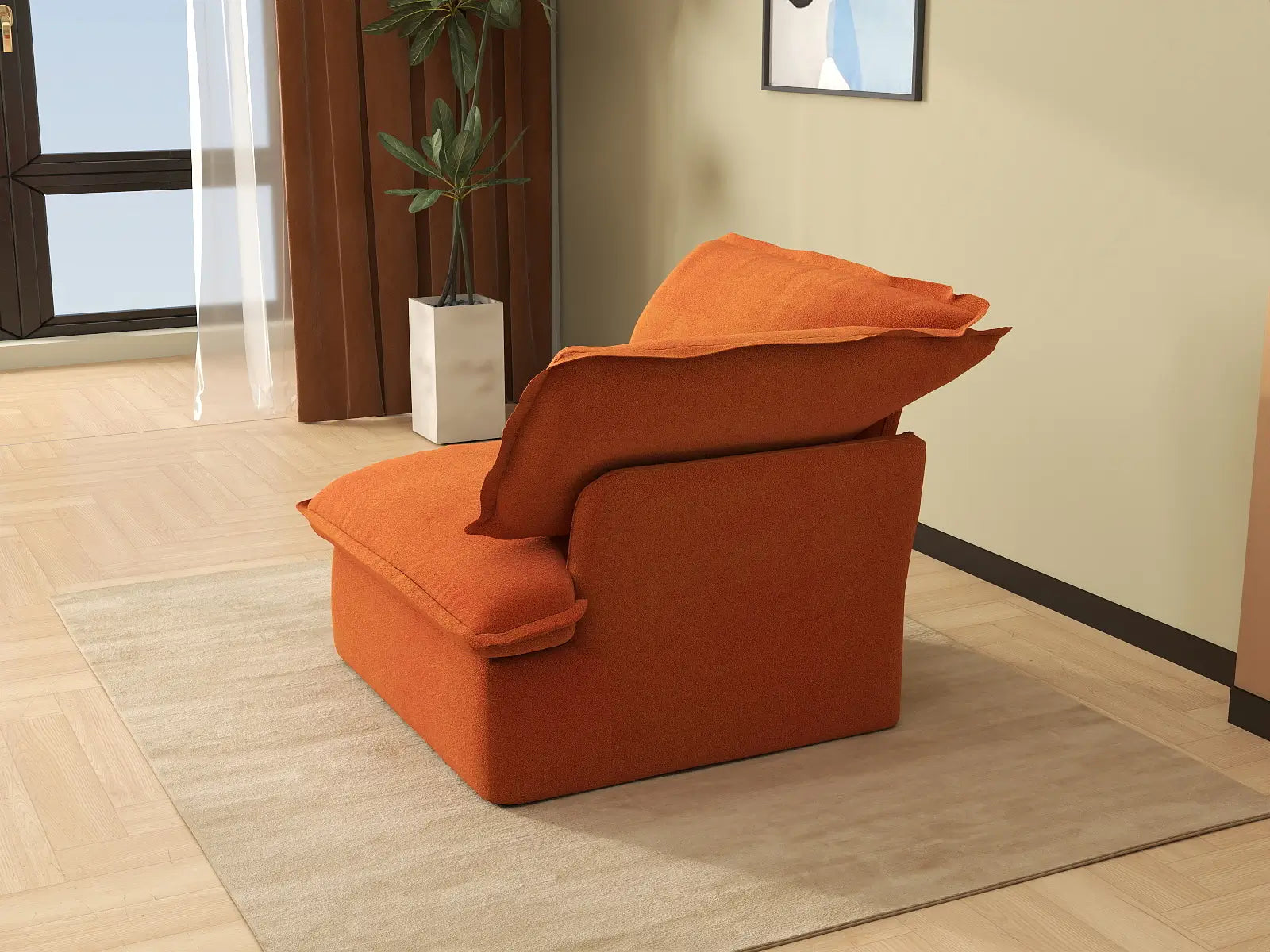 Deluxe Cloud Dark Orange 1-Seater Sofa | 1-Piece, Velvet Fabric, Washable Covers